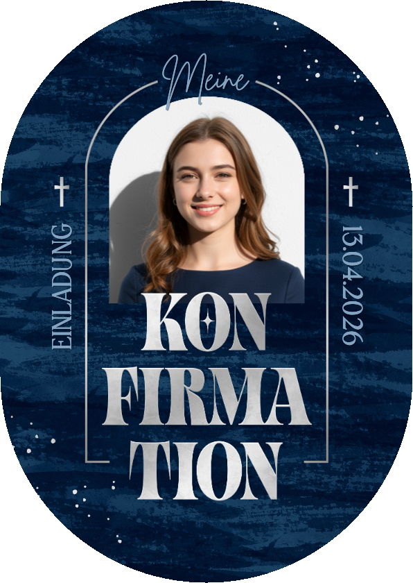 Konfirmationskarten - Einladung Konfirmationsfeier Foto dunkelblaue Pinselstriche