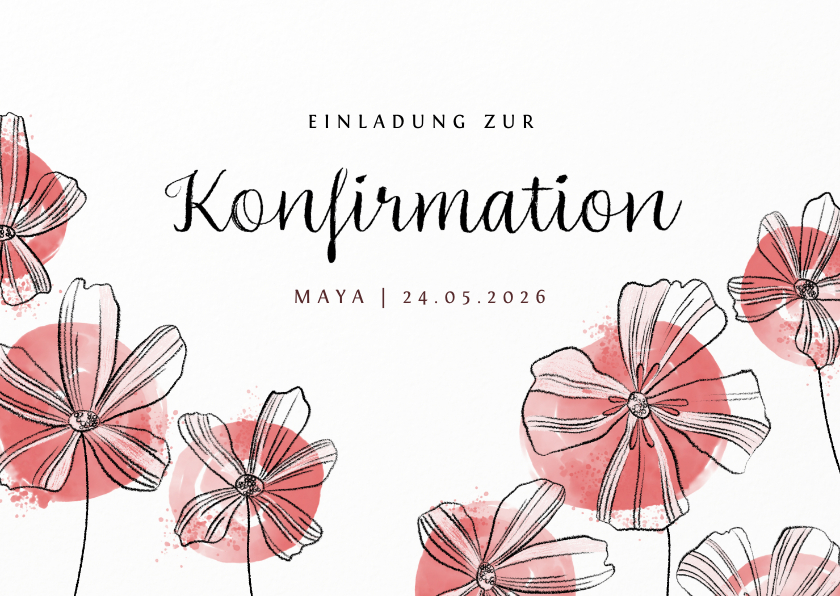 Konfirmationskarten - Einladung zur Konfirmation Blüten und Aquarell