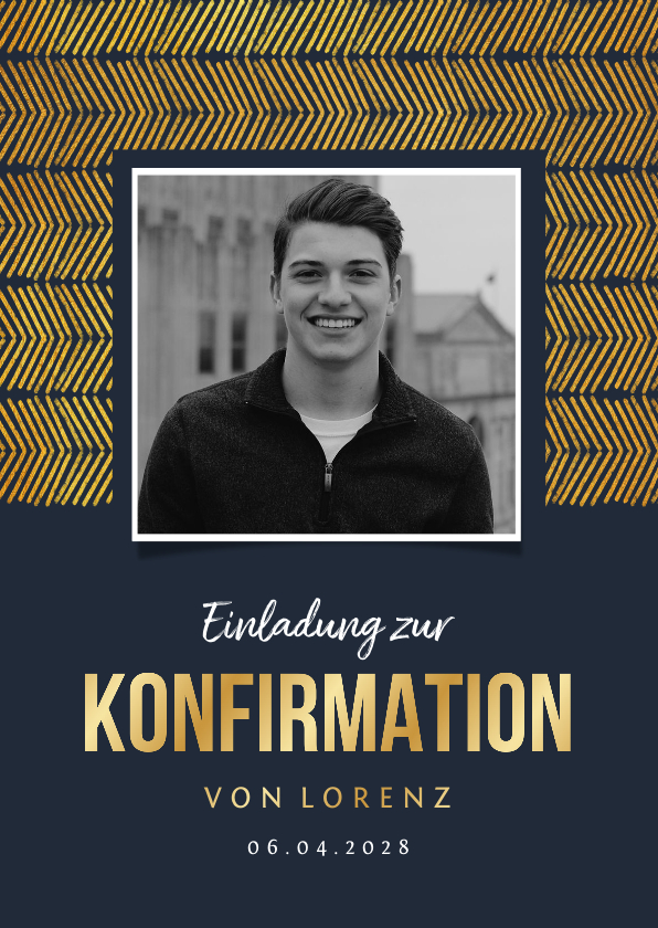 Konfirmationskarten - Einladung zur Konfirmation Foto Goldlook grafisch