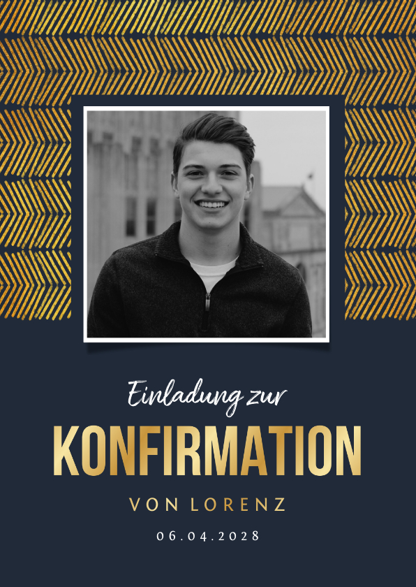 Konfirmationskarten - Einladung zur Konfirmation Foto Goldlook grafisch