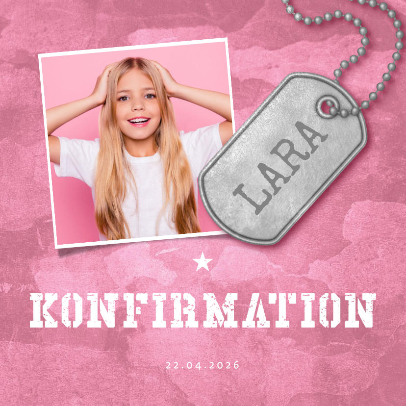 Einladung zur Konfirmation Foto Military rosa - Konfirmationskarten Konfirmationskarten - Einladung zur Konfirmation Foto Military rosa