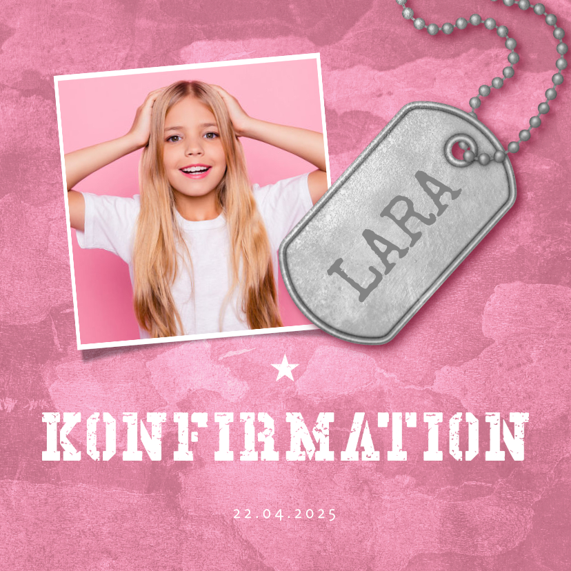 Konfirmationskarten - Einladung zur Konfirmation Foto Military rosa