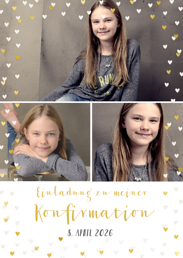 Konfirmationskarten - Einladung zur Konfirmation Fotocollage mit Herzen