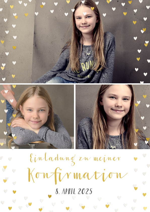 Konfirmationskarten - Einladung zur Konfirmation Fotocollage mit Herzen