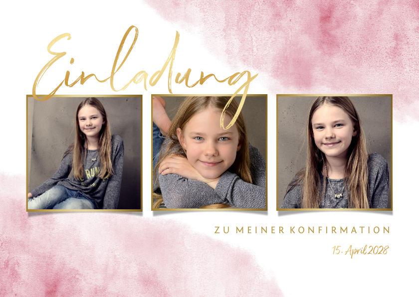 Konfirmationskarten - Einladung zur Konfirmation Fotos, Goldlook & Wasserfarbe
