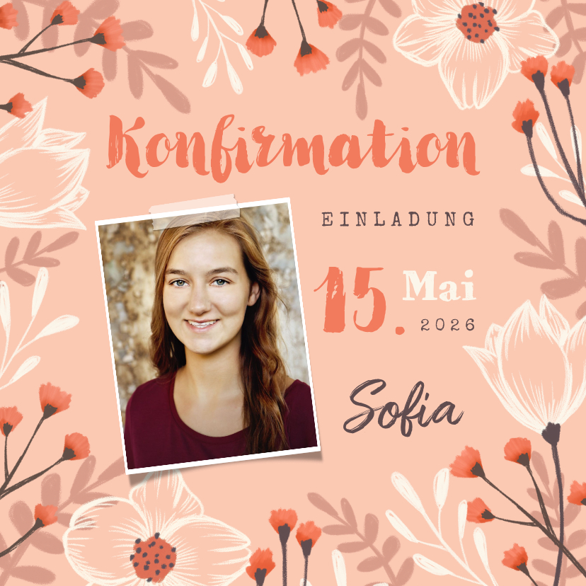 Einladung zur Konfirmation Frühlingsblumen & Foto - Konfirmationskarten Konfirmationskarten - Einladung zur Konfirmation Frühlingsblumen & Foto