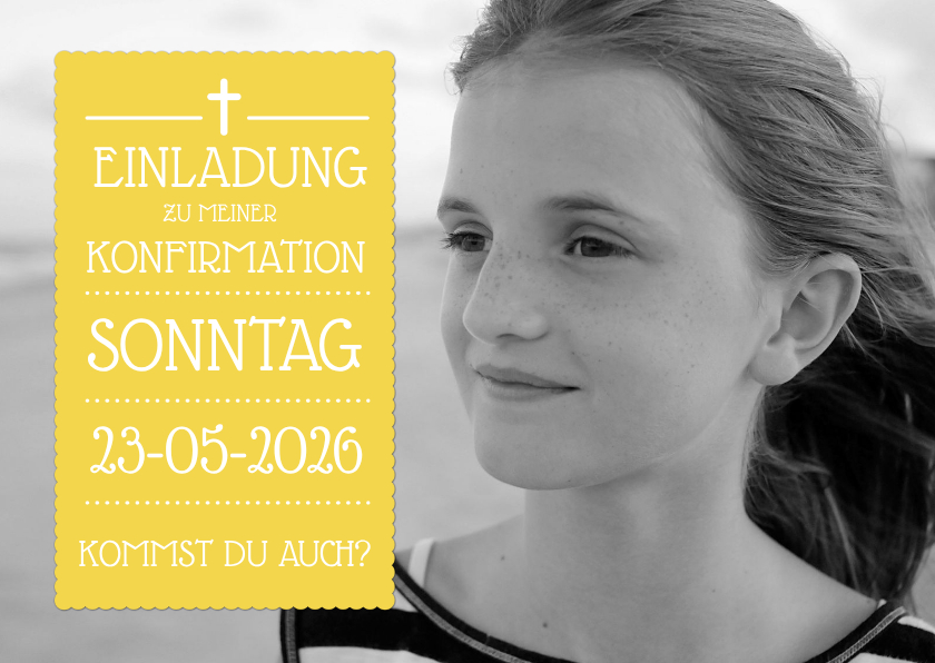 Konfirmationskarten - Einladung zur Konfirmation gelb großes Foto
