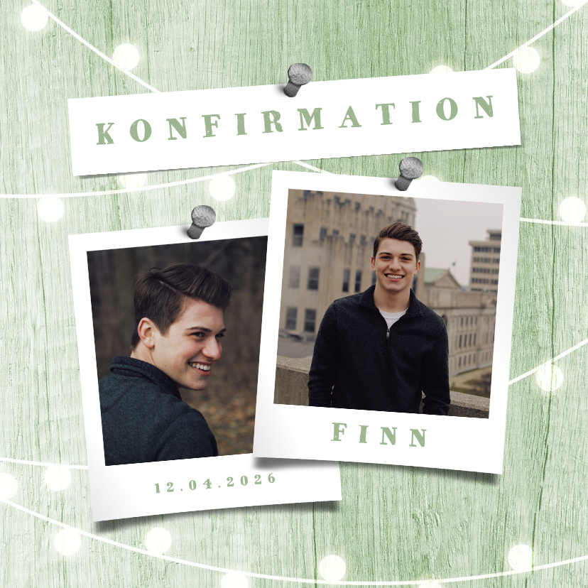 Konfirmationskarten - Einladung zur Konfirmation Holzlook und zwei Fotos