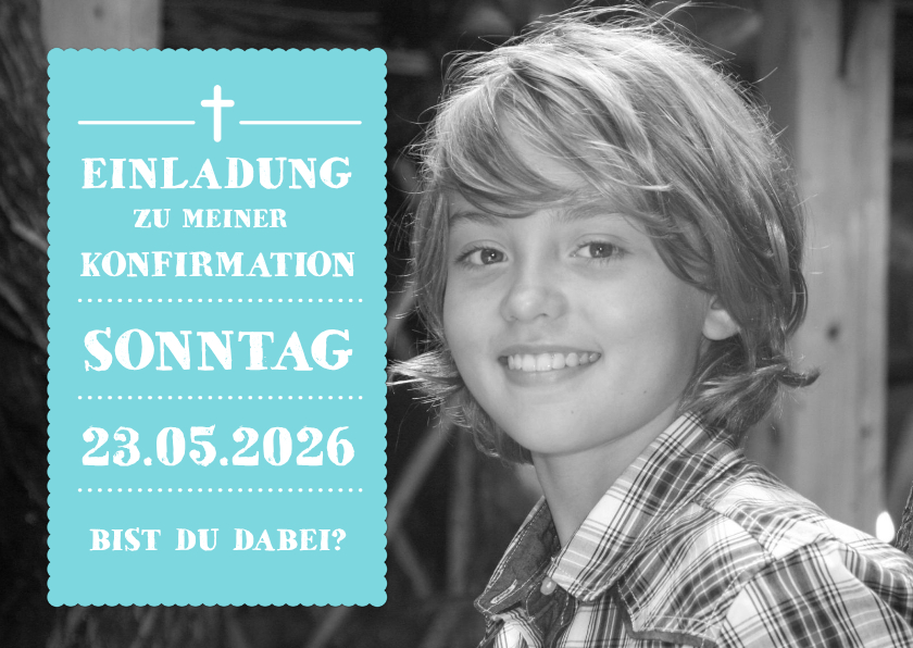 Konfirmationskarten - Einladung zur Konfirmation türkis großes Foto