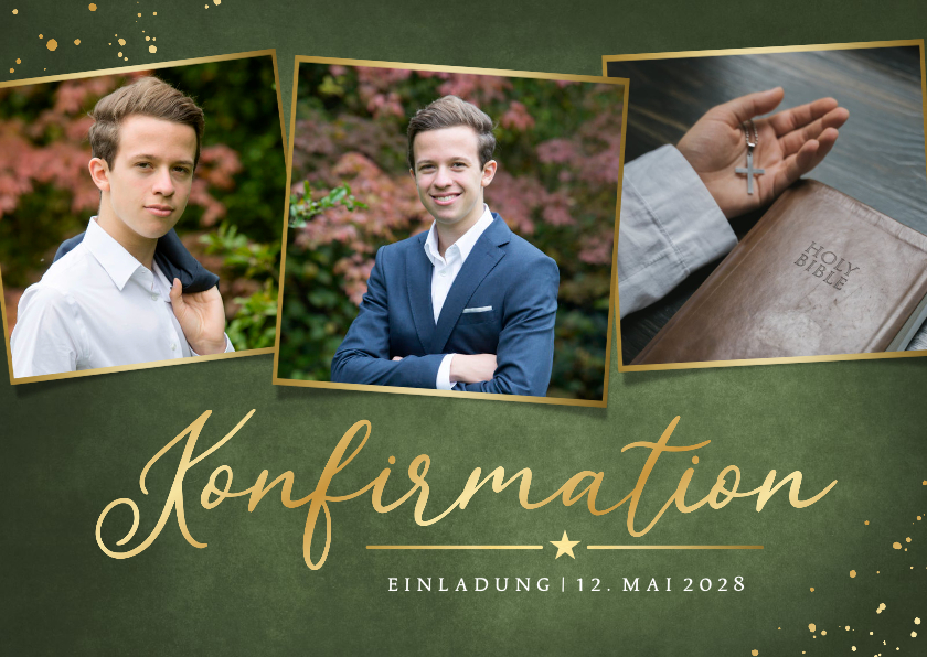 Konfirmationskarten - Einladung zur Konfirmationsfeier klassisch in Goldlook