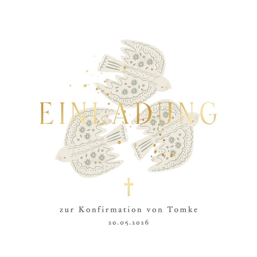 Konfirmationskarten - Einladungskarte Konfirmation drei Tauben Goldschrift