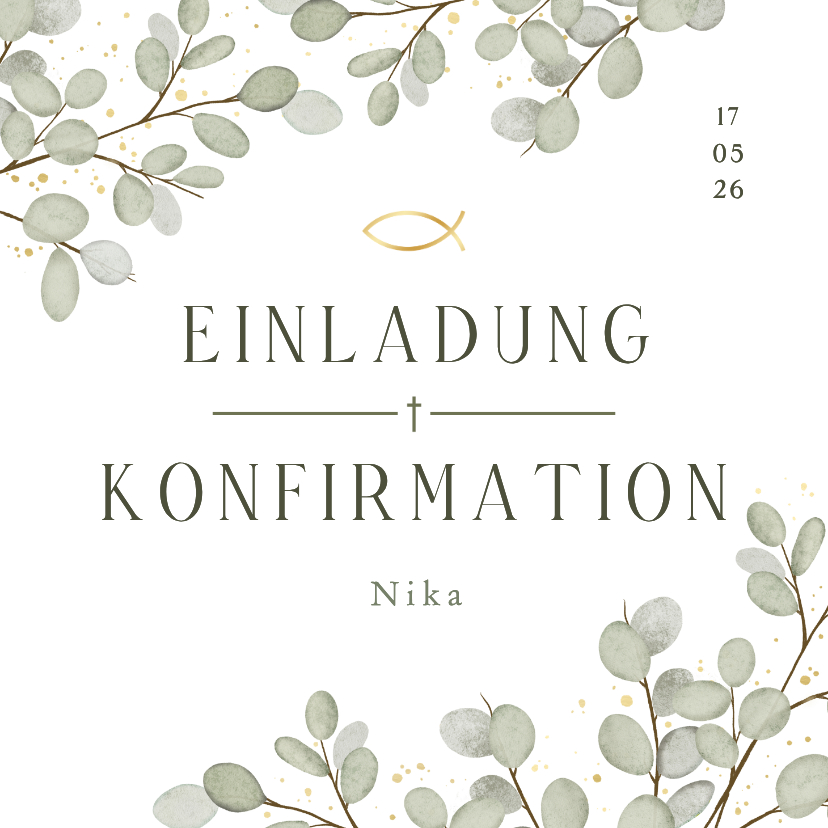 Konfirmationskarten - Einladungskarte Konfirmation Eukalyptusblätter