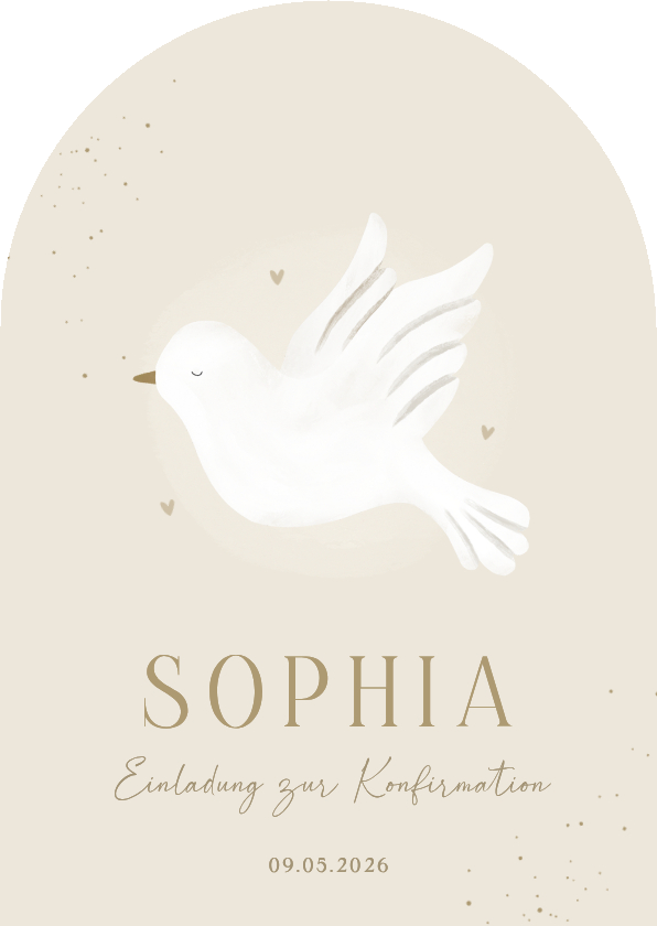Konfirmationskarten - Einladungskarte Konfirmation weiße Taube auf Pastellbraun