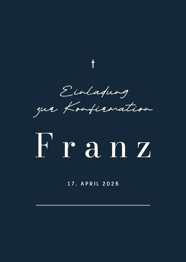Konfirmationskarten - Einladungskarte schlicht Dunkelblau Konfirmation
