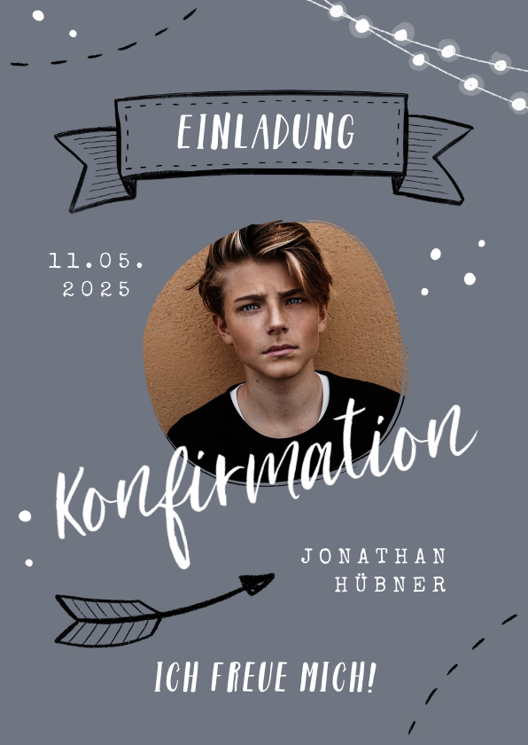 Konfirmationskarten - Konfirmationseinladung Foto & Scribbles grau