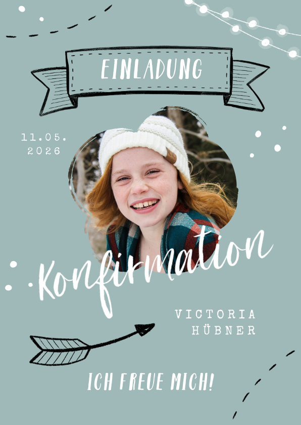Konfirmationskarten - Konfirmationseinladung Foto & Scribbles grün