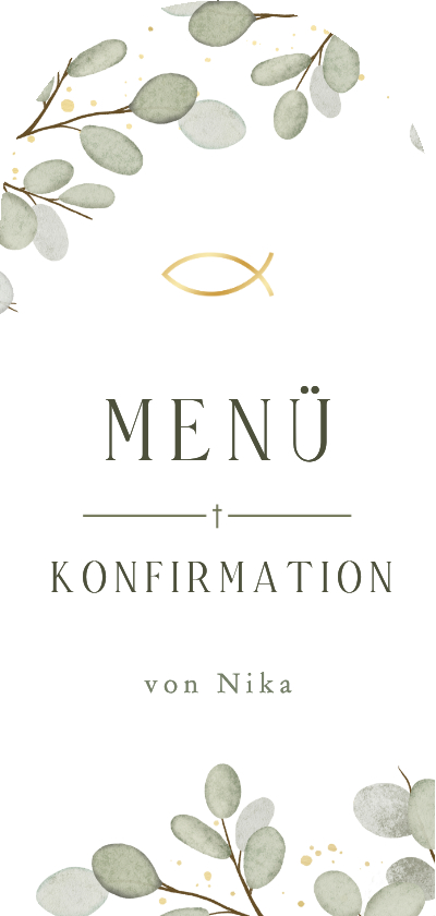 Konfirmationskarten - Menükarte Bogenform Konfirmation Eukalyptusblätter