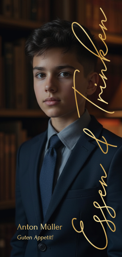 Konfirmationskarten - Menükarte Konfirmation großes Foto Goldschrift