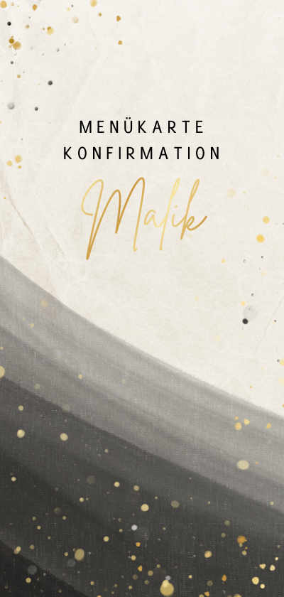 Konfirmationskarten - Menükarte Konfirmationsfeier Gold-Sprenkel & Wasserfarbe
