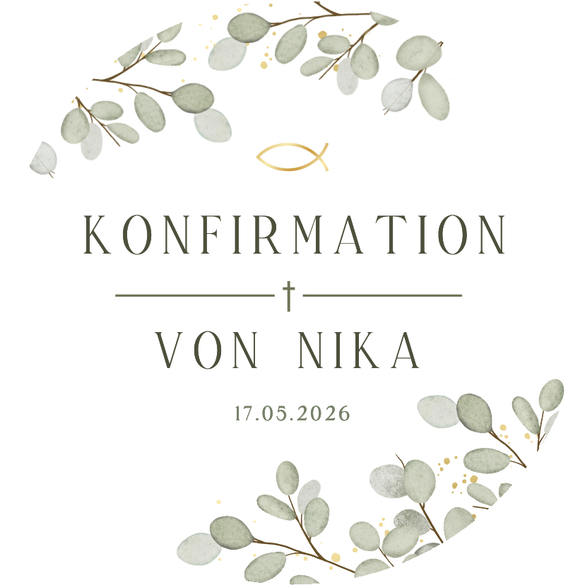 Runde Einladung Konfirmation Eukalyptusblätter - Konfirmationskarten Konfirmationskarten - Runde Einladung Konfirmation Eukalyptusblätter