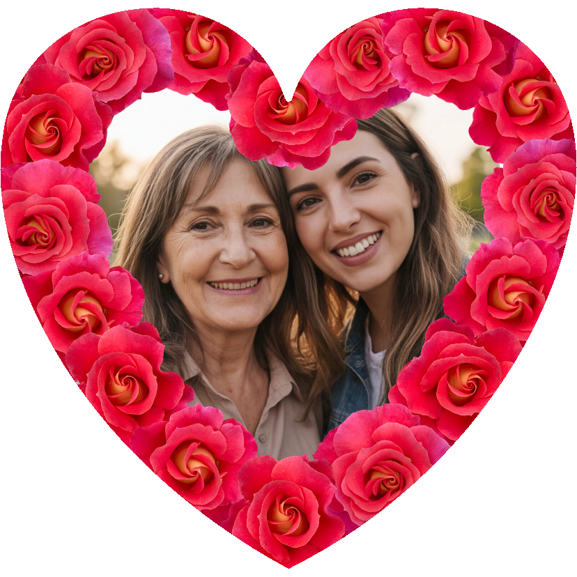 Muttertagskarten - Foto-Herzkarte Muttertag Rahmen rote Rosen