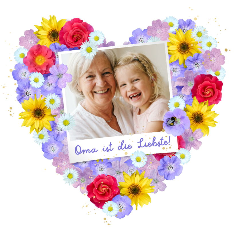 Muttertagskarten - Fotokarte Blumenherz 'Liebste Oma'