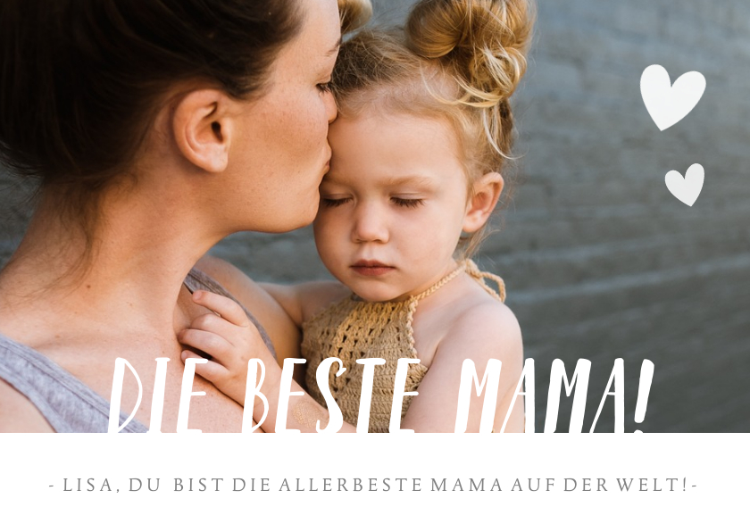 Muttertagskarten - Fotokarte 'Die beste Mama' mit Herzen