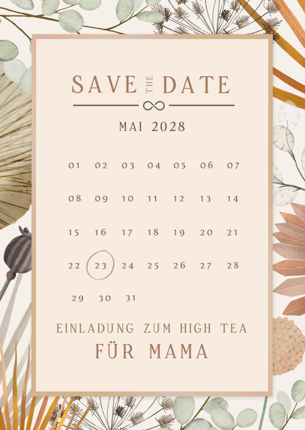 Muttertagskarten - Gutschein zum Muttertag High-Tea botanisch