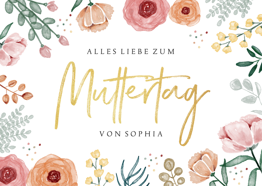 Muttertagskarten - Muttertagskarte Blumen & Goldschrift