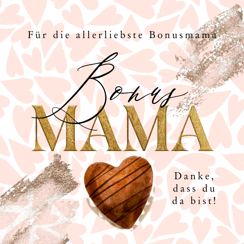 Muttertagskarten - Muttertagskarte Bonusmama Herzchen & Herzpraline
