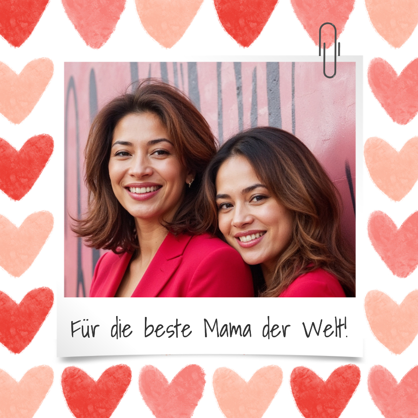 Muttertagskarte Foto mit Büroklammer und Herzen - Muttertagskarten Muttertagskarten - Muttertagskarte Foto mit Büroklammer und Herzen