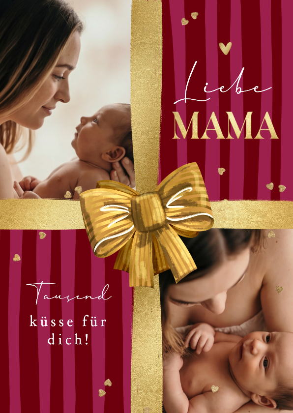 Muttertagskarten - Muttertagskarte Geschenk Fotocollage Schleife Streifen