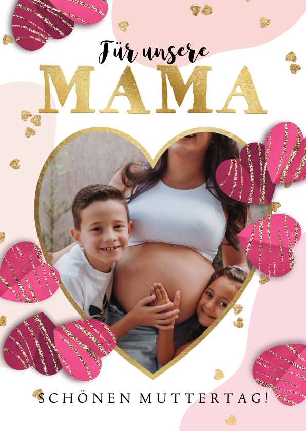 Muttertagskarten - Muttertagskarte Mama große, kleine Herzen & Foto