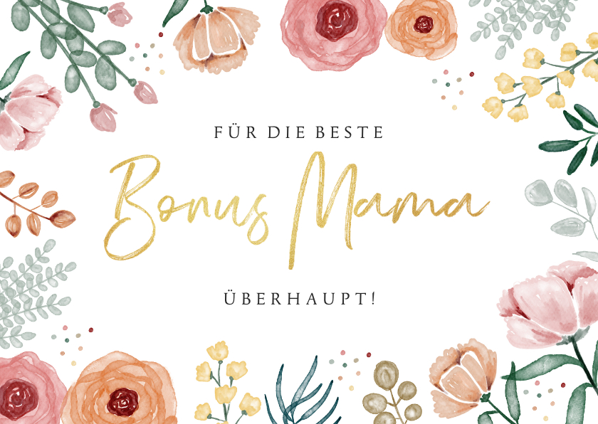 Muttertagskarten - Muttertagskarte mit Blumenrahmen 'Bonus Mama'