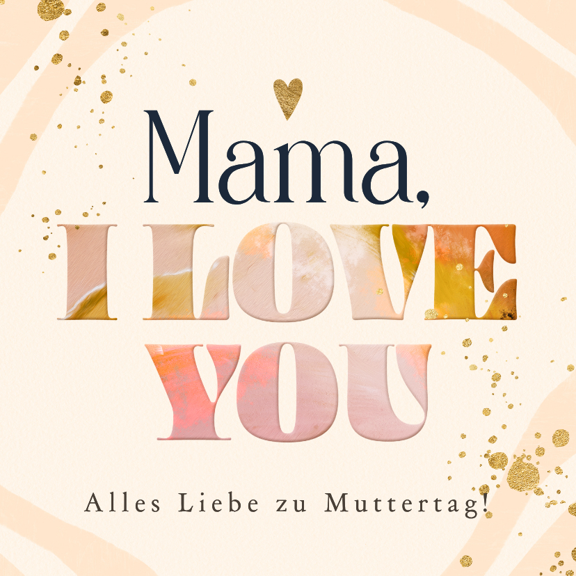 Muttertagskarten - Muttertagskarte typografisch 'Mama, I love you' rosa Marmor