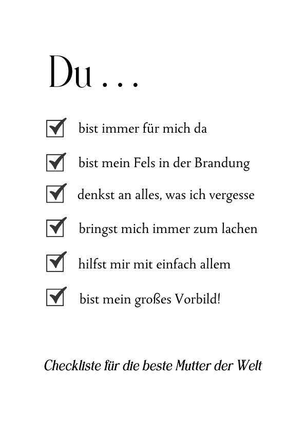Muttertagskarte Weltbeste-Mutter-Checkliste - Muttertagskarten Muttertagskarten - Muttertagskarte Weltbeste-Mutter-Checkliste