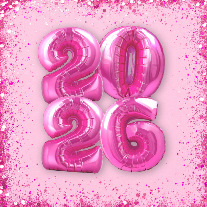 Neujahrskarten - Einladung Silvesterparty 2026 Folienballons pink