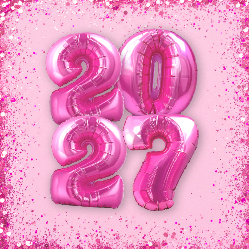Einladung Silvesterparty 2027 Folienballons pink - Neujahrskarten Neujahrskarten - Einladung Silvesterparty 2027 Folienballons pink