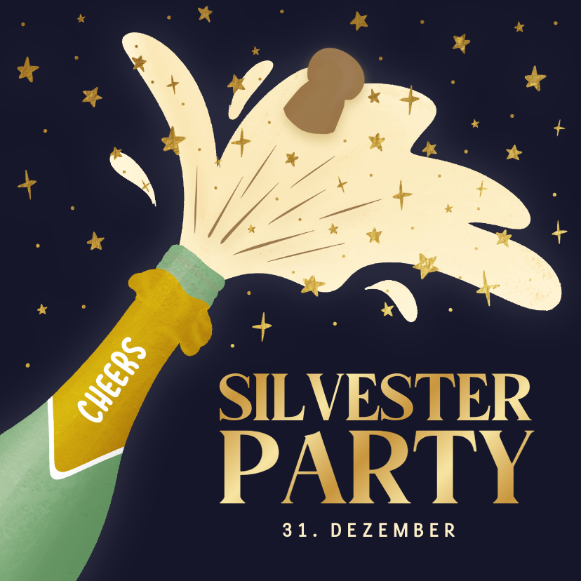 Neujahrskarten - Einladung Silvesterparty Sektflasche