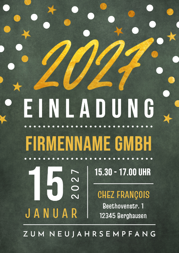 Einladung zum Neujahrsempfang 2027 Goldoptik - Neujahrskarten Neujahrskarten - Einladung zum Neujahrsempfang 2027 Goldoptik