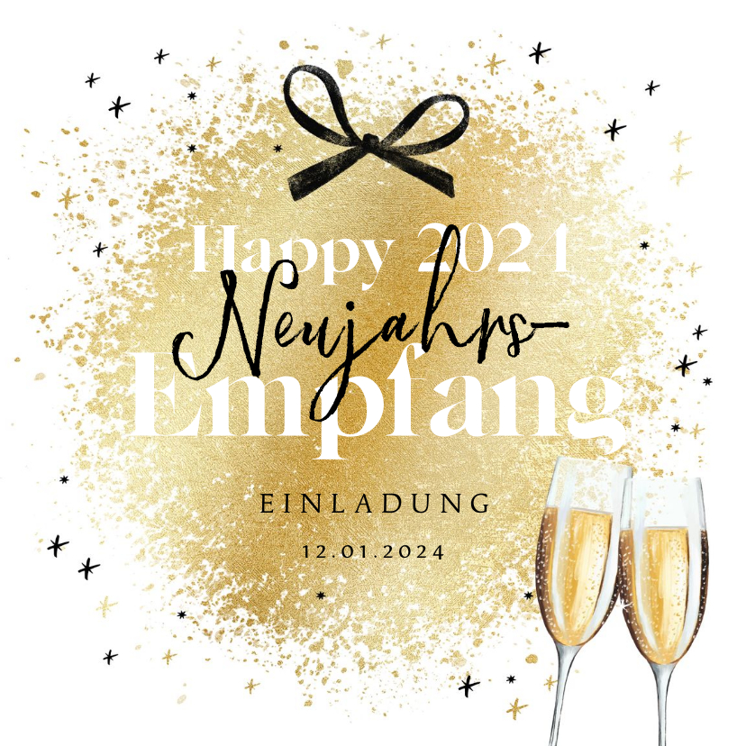 Neujahrskarten - Einladungskarte Neujahrsempfang Schleife & Sektgläser