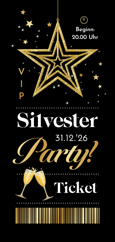 Einladungskarte Silvesterparty VIP-Ticket gold - Neujahrskarten Neujahrskarten - Einladungskarte Silvesterparty VIP-Ticket gold
