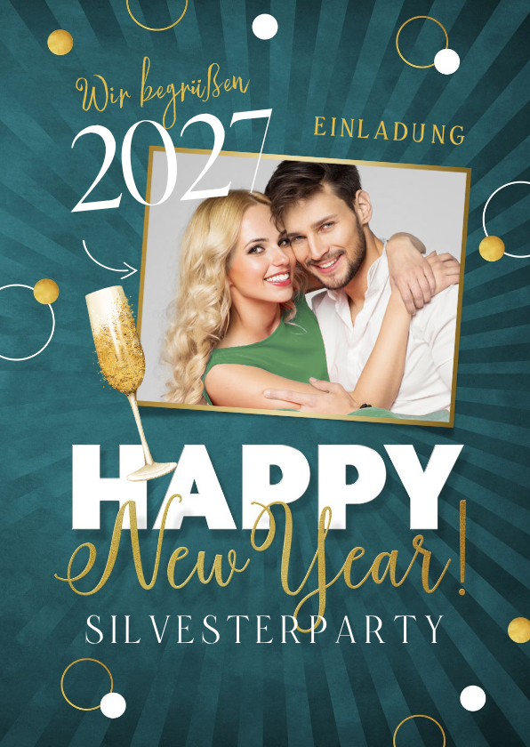 Einladungskarte zur Silvesterparty Foto & Konfetti - Neujahrskarten Neujahrskarten - Einladungskarte zur Silvesterparty Foto & Konfetti