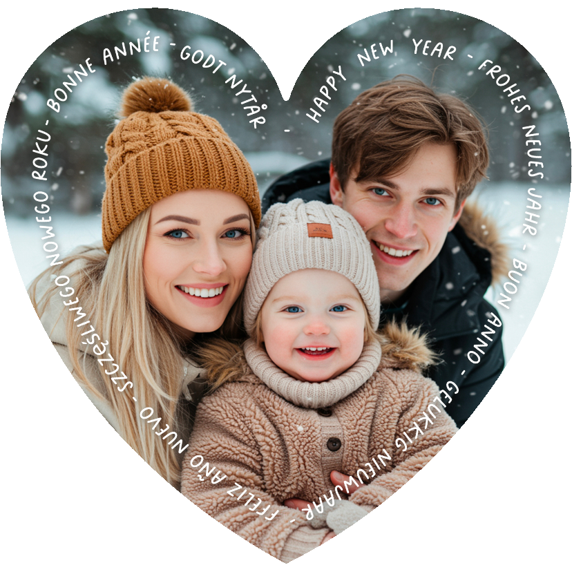 Foto-Herzkarte Neujahrswünsche Sprachen - Neujahrskarten Neujahrskarten - Foto-Herzkarte Neujahrswünsche Sprachen