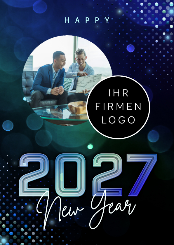 Foto-Neujahrsgrußkarte geschäftlich blau 2027 futuristisch - Neujahrskarten Neujahrskarten - Foto-Neujahrsgrußkarte geschäftlich blau 2027 futuristisch