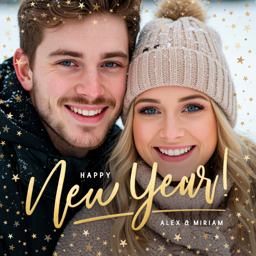 Neujahrskarten - Foto-Neujahrskarte 'happy New Year' Sternchenrand