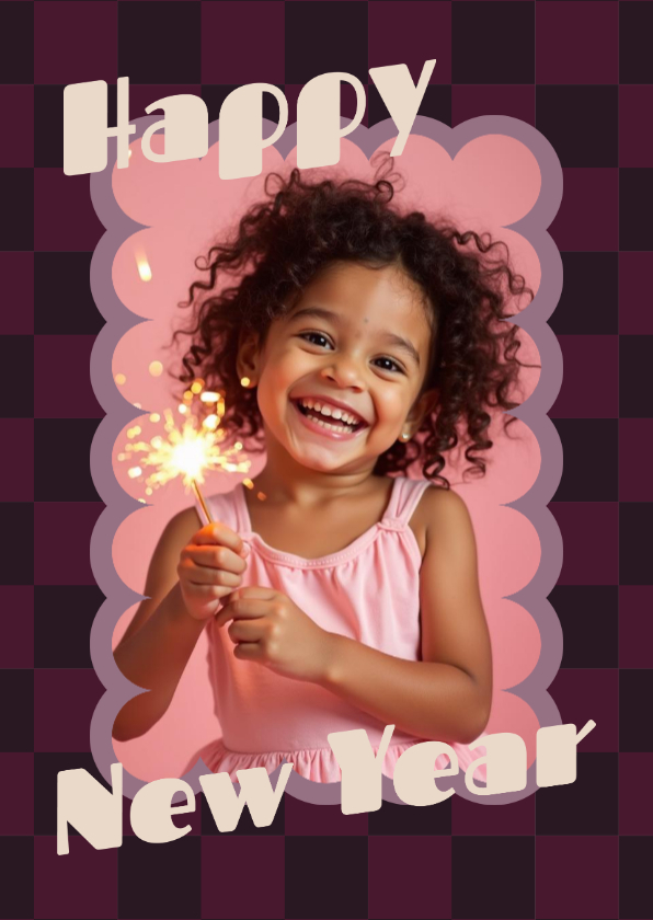 Foto-Neujahrskarte Karo Wellen 'Happy New Year' Retro - Neujahrskarten Neujahrskarten - Foto-Neujahrskarte Karo Wellen 'Happy New Year' Retro