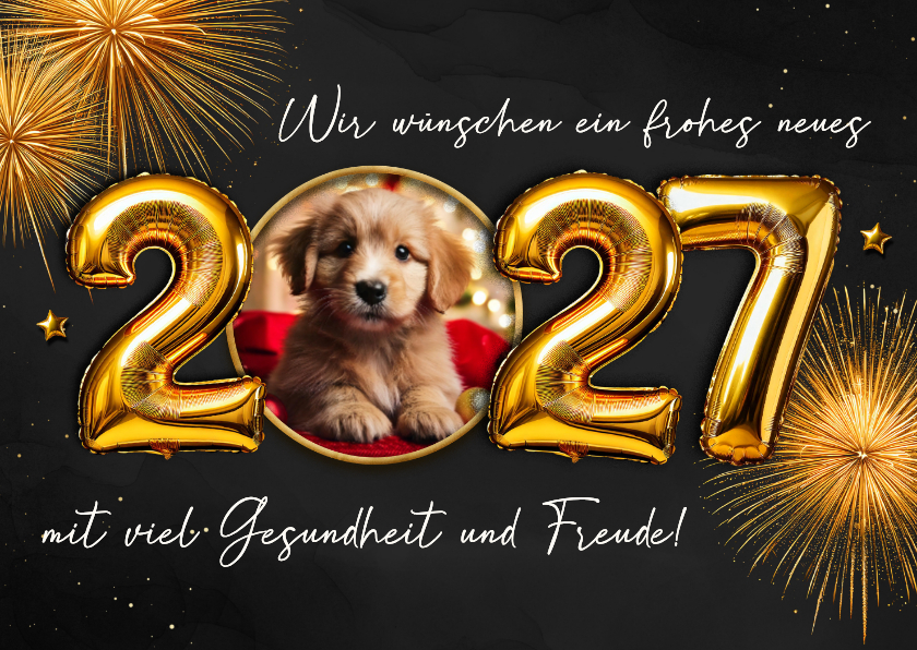 Foto-Neujahrskarte Luftballon 2027 Feuerwerk - Neujahrskarten Neujahrskarten - Foto-Neujahrskarte Luftballon 2027 Feuerwerk