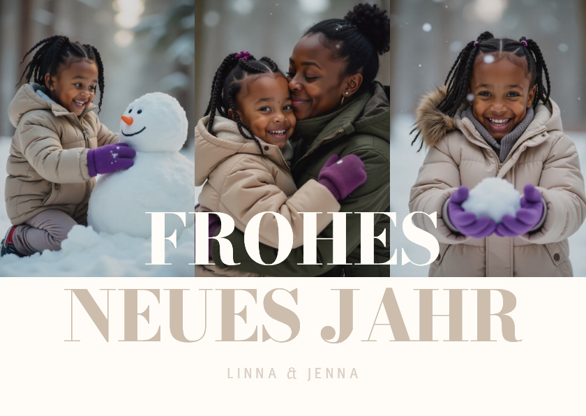 Fotocollage-Karte 'Frohes neues Jahr' 3 Fotos Beige - Neujahrskarten Neujahrskarten - Fotocollage-Karte 'Frohes neues Jahr' 3 Fotos Beige