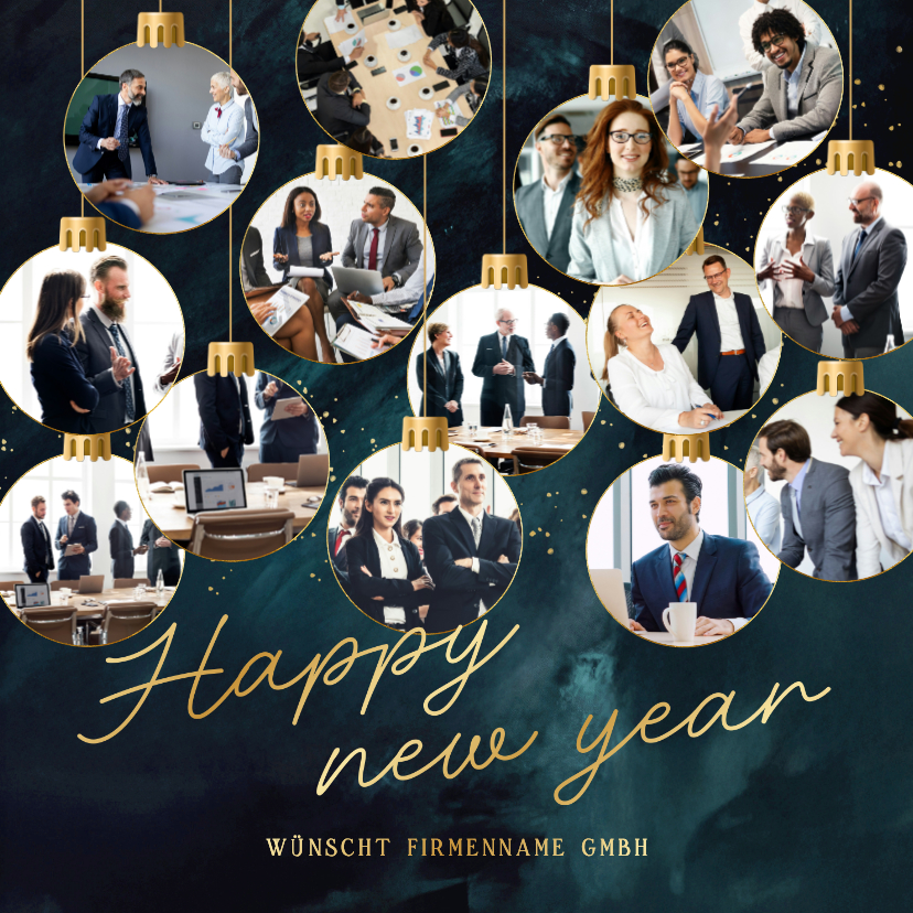Neujahrskarten - Fotocollage-Neujahrskarte geschäftlich Goldschrift